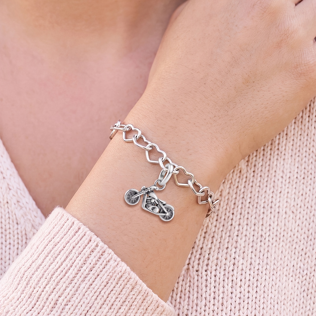 Motorcycle Vintage DIY Pendant Bracelet, 925 Silver Plated